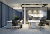 Modern office space with desks, chairs, and decor.
